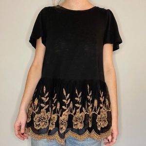 Altar’d State embroidered top black and gold